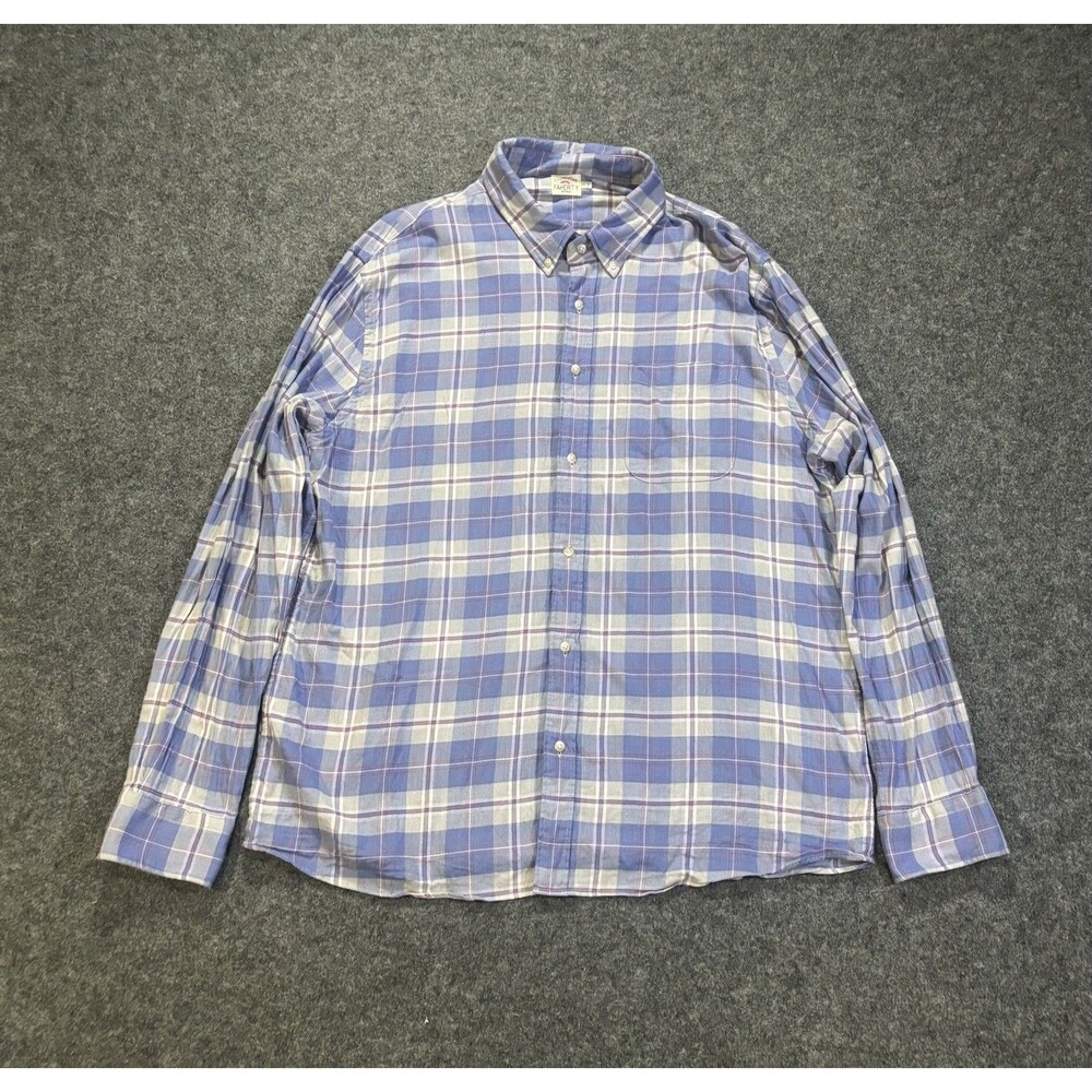 Faherty Lightweight Movement Flannel Shirt Mens 2XL Blue Plaid Long Sleeve